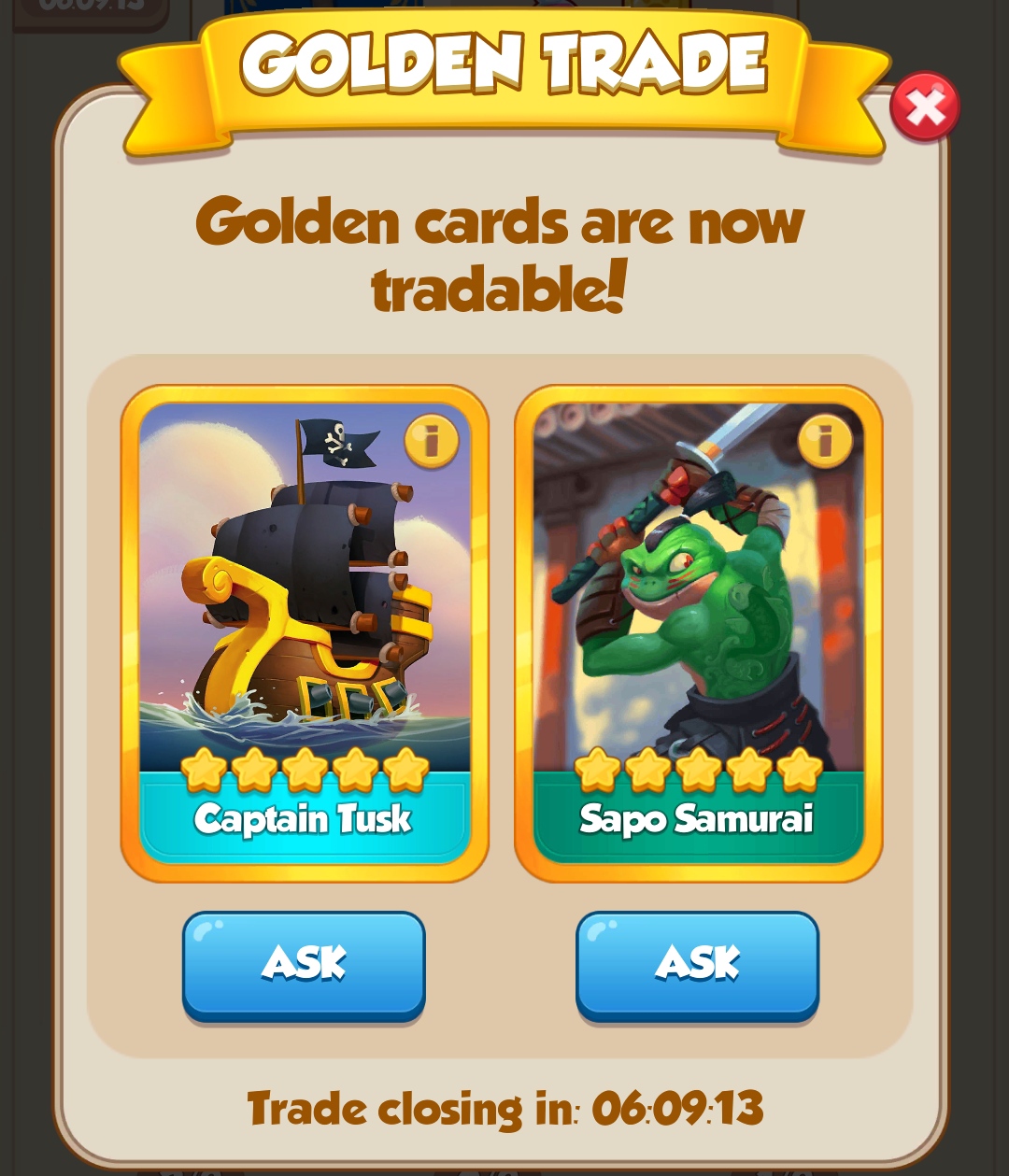 Captain Tusk & Sapo Samurai Gold Card Trade in Pet Master