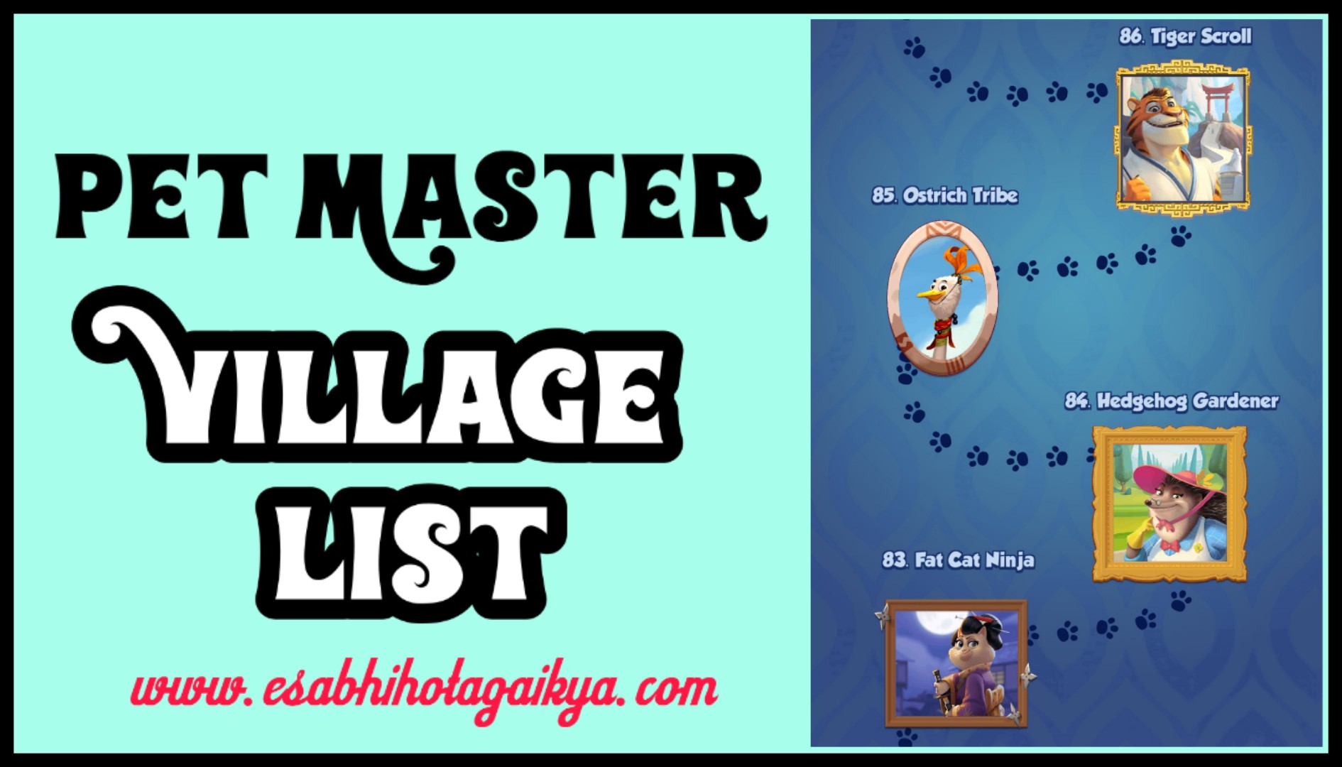 Pet Master Village List