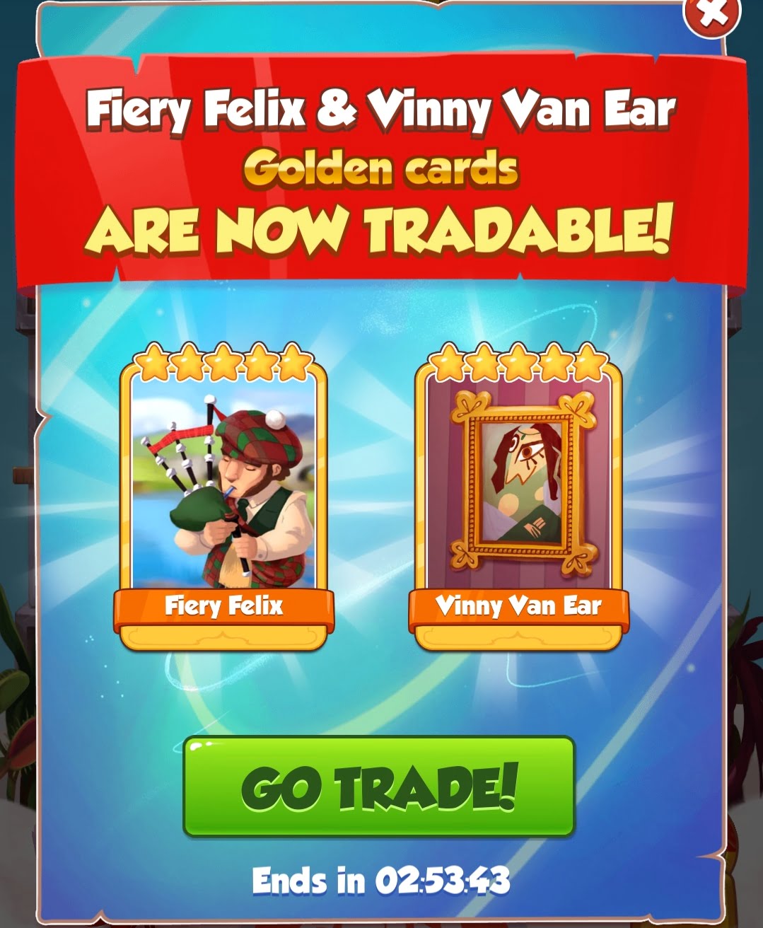 Fiery Felix & Vinny Van Ear Gold Card Trade in Coin Master